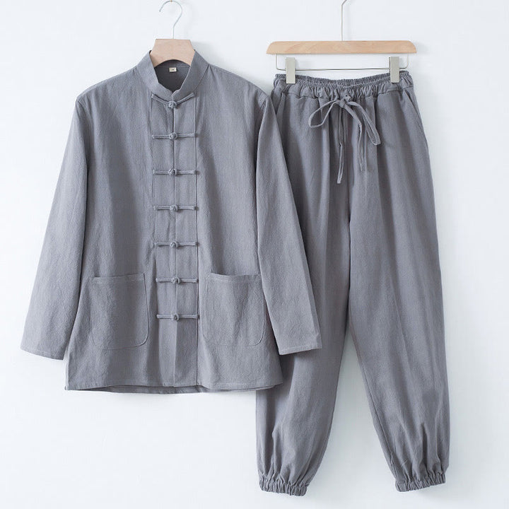 Buddha Stones Meditation Frog-Button Tang Long Sleeve Shirt Pants Men's Suit - Silver Shirt&Silver Pant - US/UK/AU44，EU54 (4XL) - image 16