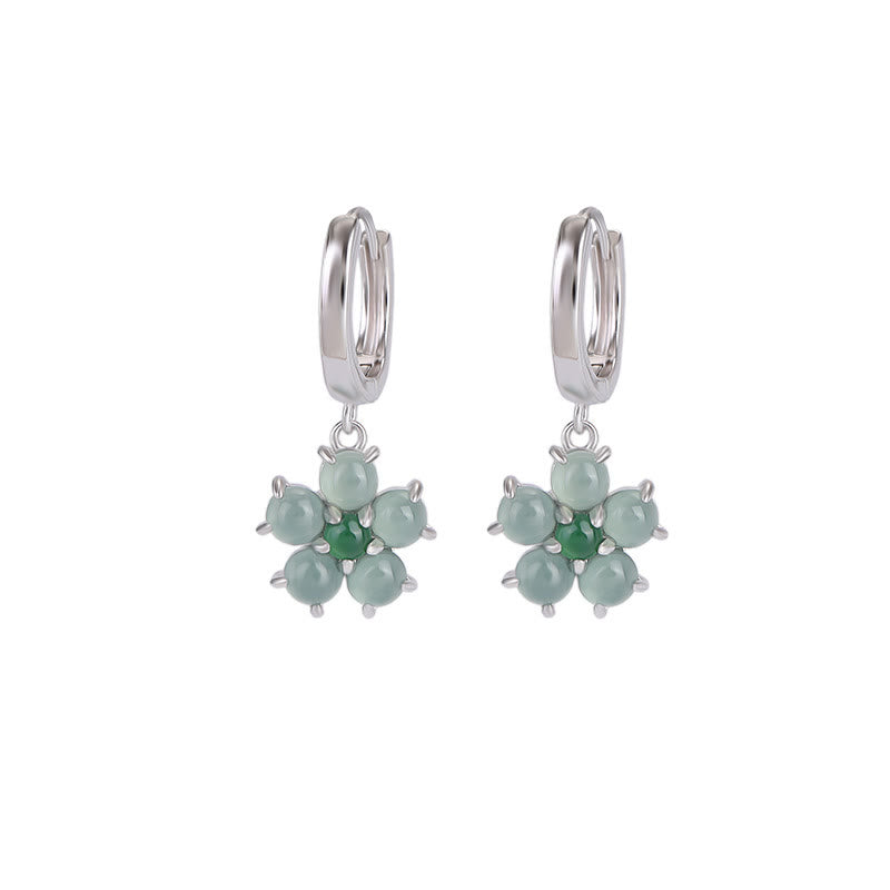 Buddha Stones 925 Sterling Silver Plated Gold Green Jade Flower Design Luck Prosperity Earrings  - image 11