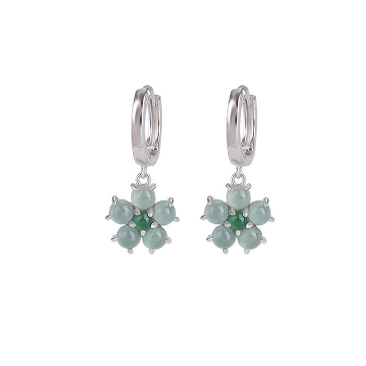Buddha Stones 925 Sterling Silver Plated Gold Green Jade Flower Design Luck Prosperity Earrings  - image 11