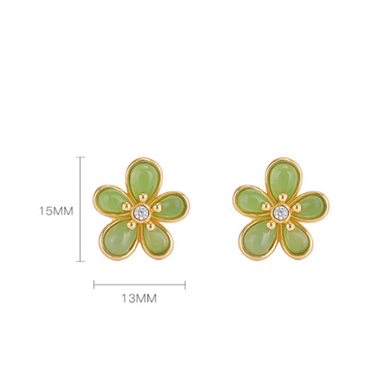 Buddha Stones 925 Sterling Silver Hetian Jade Flower Design Abundance Luck Earrings  - image 7