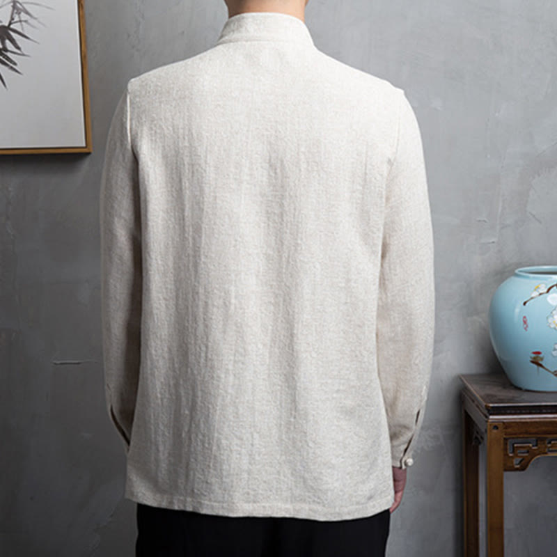 Buddha Stones Solid Color Chinese Tang Suit Jacket Men Clothing - image 2