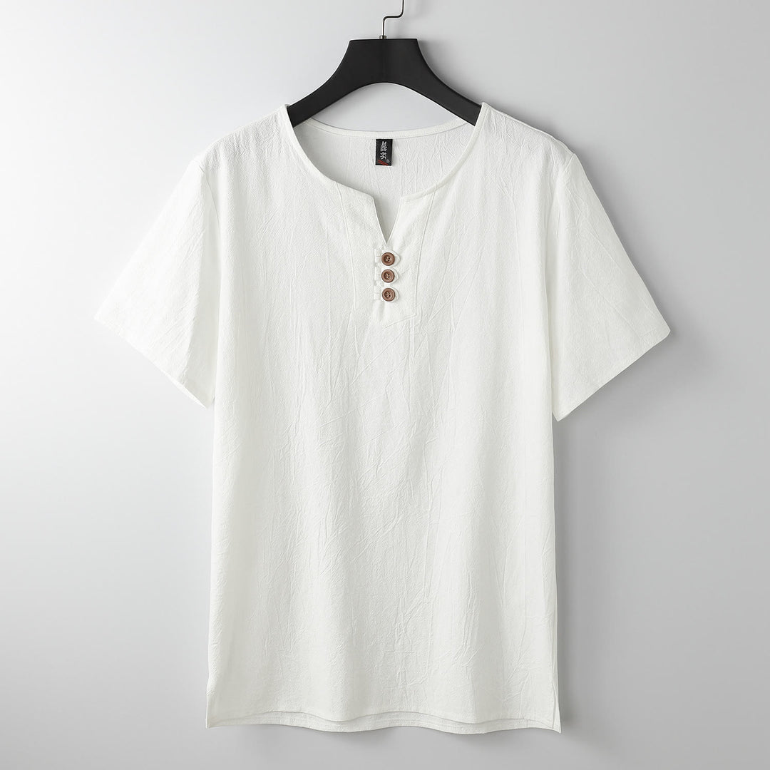 Buddha Stones Men's T-Shirt Solid Color Top Short Sleeve Three-button V Collar Soft Cotton Shirt - White - US/UK/AU54，EU64 (9XL) - image 10