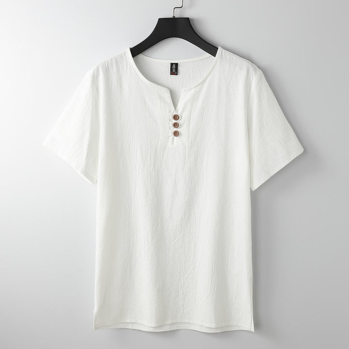 Buddha Stones Men's T-Shirt Solid Color Top Short Sleeve Three-button V Collar Soft Shirt - White - US/UK/AU54，EU64 (9XL) - image 9