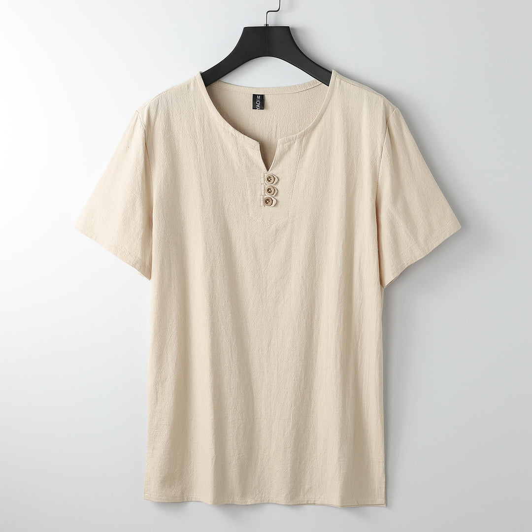 Buddha Stones Men's T-Shirt Solid Color Top Short Sleeve Three-button V Collar Soft Cotton Shirt - Moccasin - US/UK/AU54，EU64 (9XL) - image 12