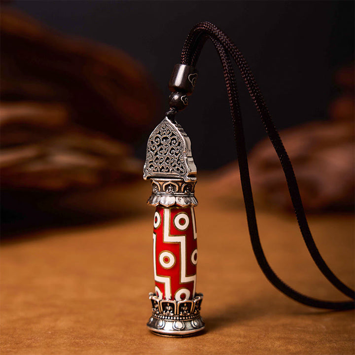 Buddha Stones Tibetan Medicine Buddha Nine-Eye Dzi Bead Protection Necklace Pendant