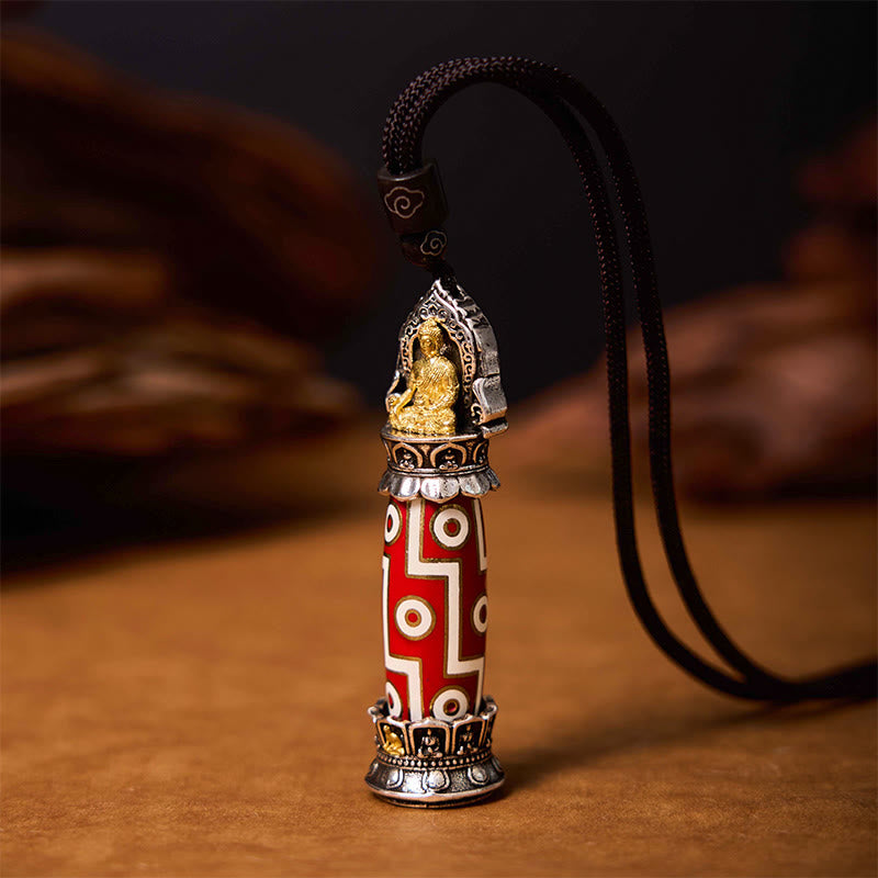 Buddha Stones Tibetan Medicine Buddha Nine-Eye Dzi Bead Protection Necklace Pendant