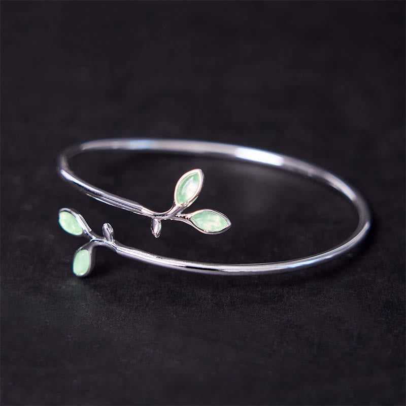 Buddha Stones Leaf Pattern Cat Eye Support Cuff Bracelet Bangle - image 3