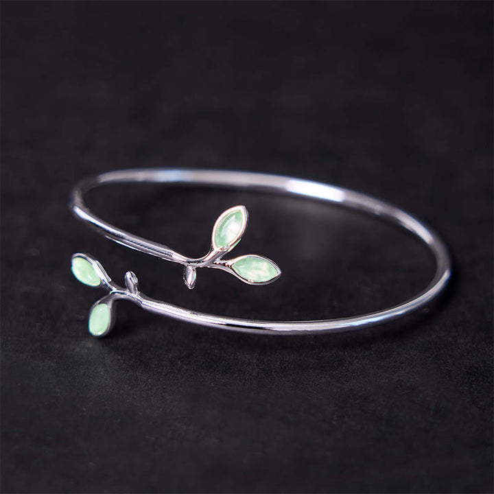 Buddha Stones Leaf Pattern Cat Eye Support Cuff Bracelet Bangle - image 3