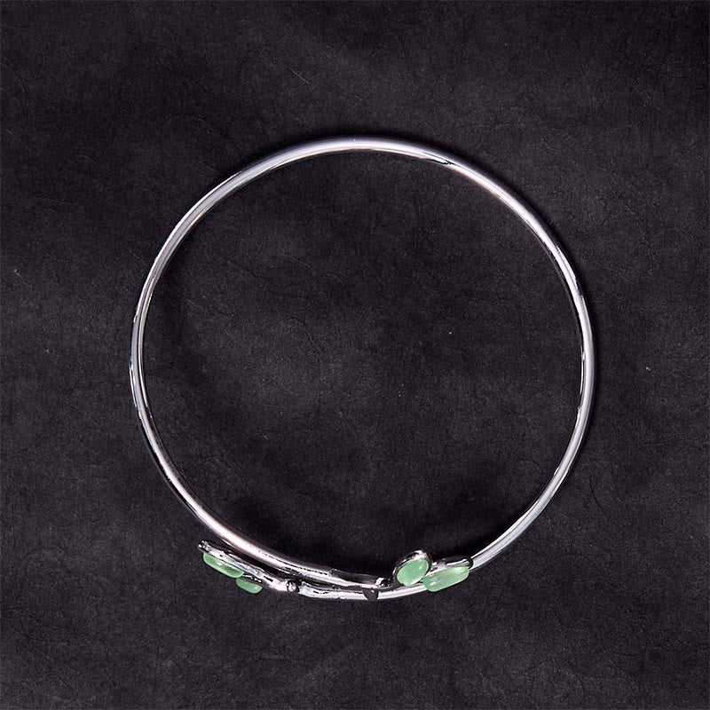 Buddha Stones Leaf Pattern Cat Eye Support Cuff Bracelet Bangle - image 4