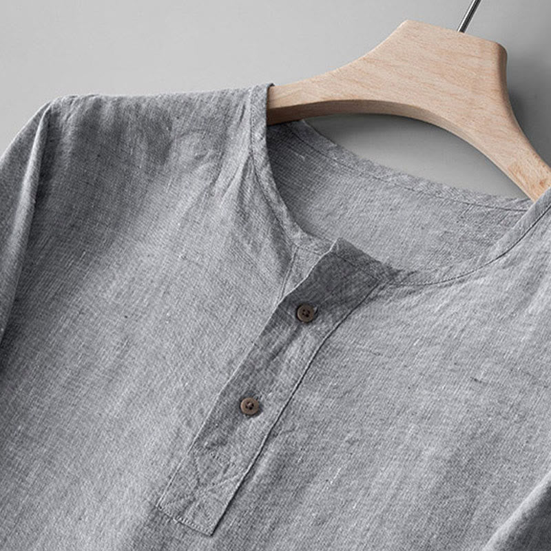 Buddha Stones Solid Color Long Sleeve Button Shirt Linen Men Clothing - image 6