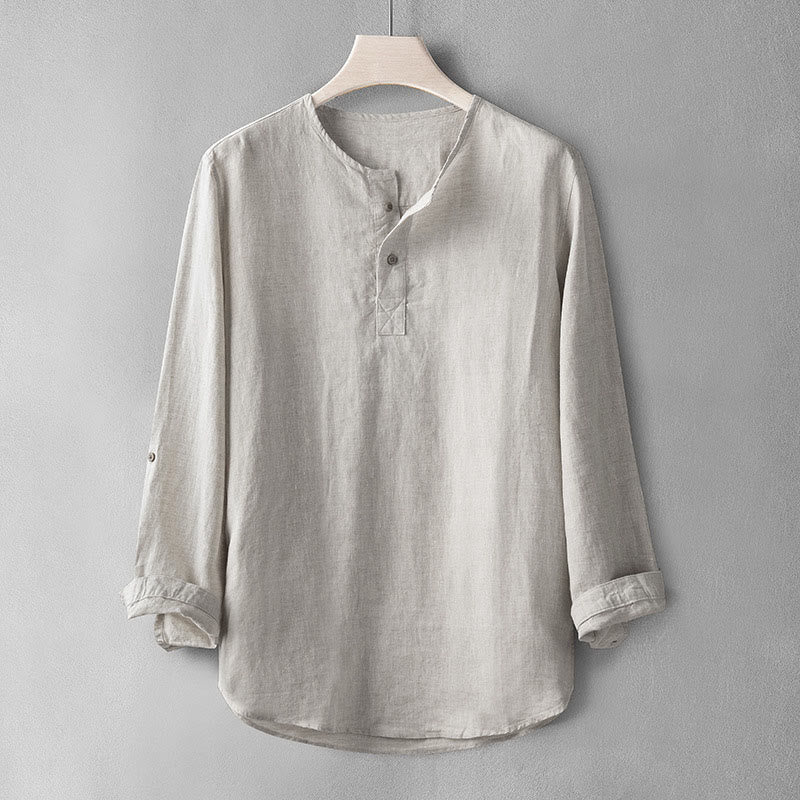Buddha Stones Solid Color Long Sleeve Button Shirt Linen Men Clothing - Gainsboro - US/UK/AU42，EU52 (3XL) - image 1
