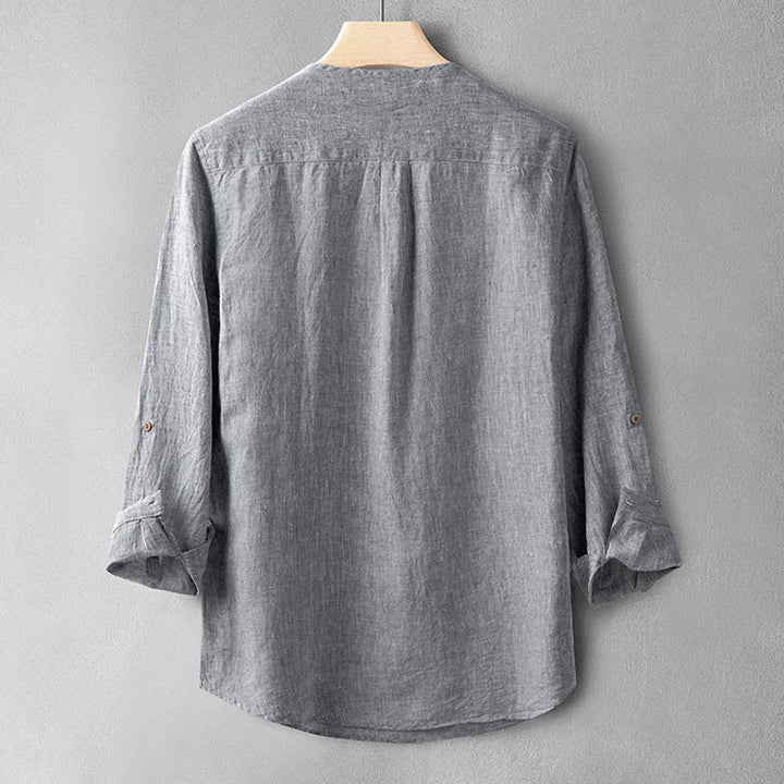 Buddha Stones Solid Color Long Sleeve Button Shirt Linen Men Clothing - image 13