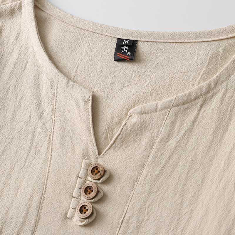 Buddha Stones Solid Color Long Sleeve Button Shirt Cotton Linen Men Clothing - image 5