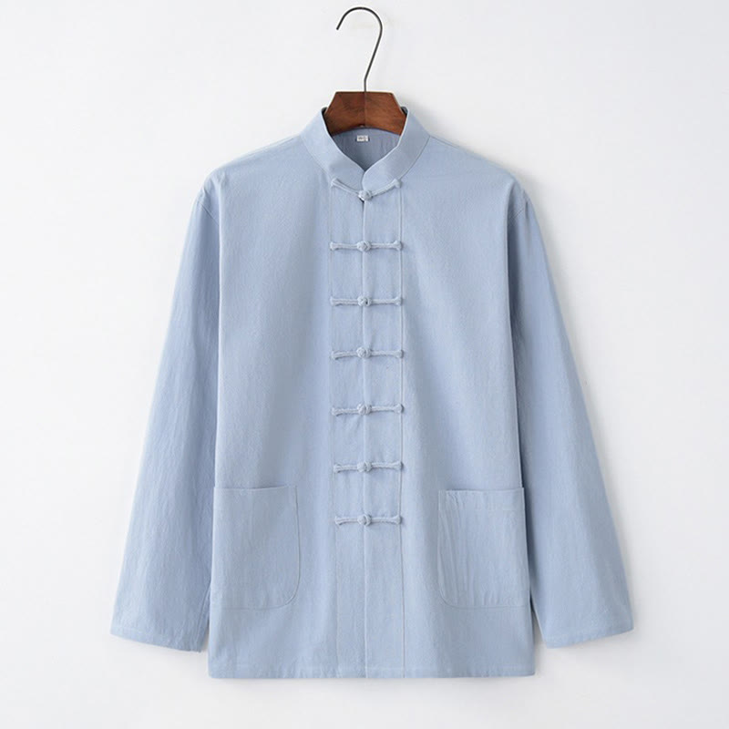 Buddha Stones Tang Frog-Button Long Sleeve Shirt Cotton Men's Clothing - LightSkyBlue - US/UK/AU44，EU54 (4XL) - image 6