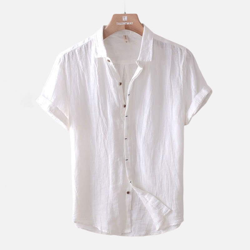 Buddha Stones Men's Shirt Solid Color Lapel Top Short Sleeve Comfy Button Crease Cotton Linen Shirt - White - US/UK/AU50，EU60 (5XL) - image 9