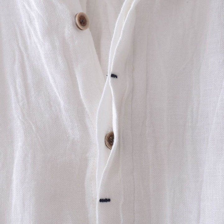 Buddha Stones Men's Shirt Solid Color Lapel Top Long Sleeve Comfy Button Crease Cotton Linen Shirt - image 10