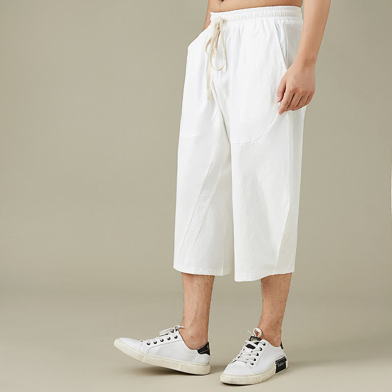 Buddha Stones Casual Solid Color Men's Straight Leg Shorts With Pockets Leisure Cotton Men's Pants - image 2