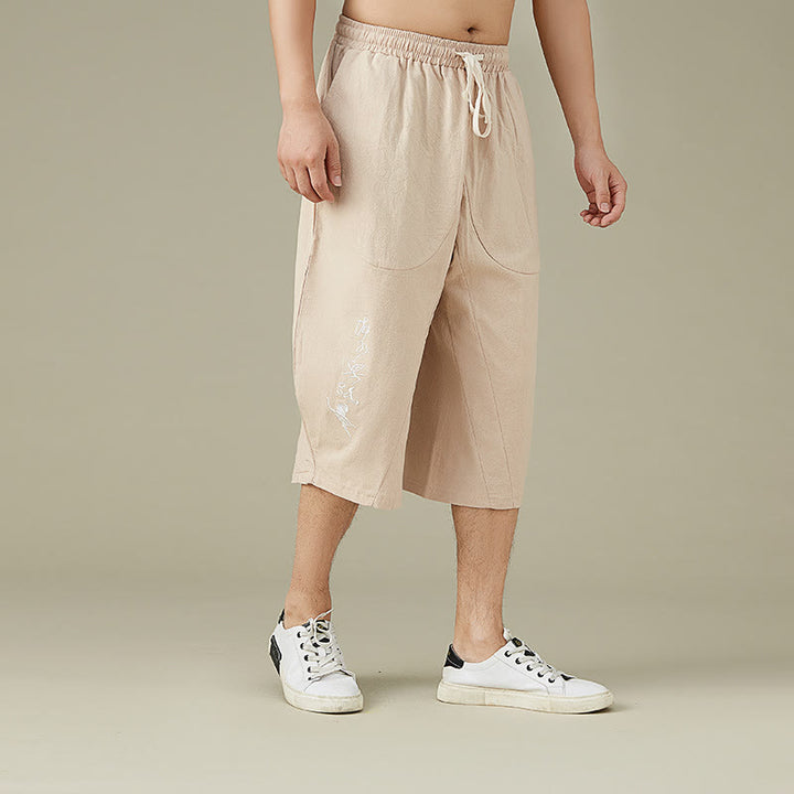 Buddha Stones Casual Solid Color Men's Straight Leg Shorts With Pockets Leisure Cotton Men's Pants - image 9