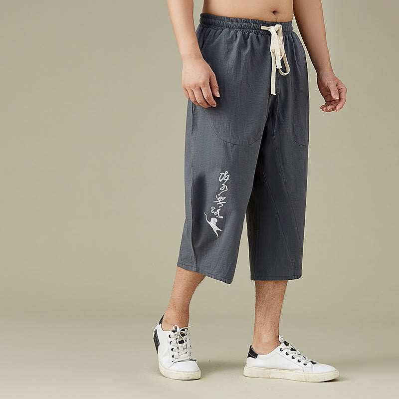 Buddha Stones Casual Solid Color Men's Straight Leg Shorts With Pockets Leisure Cotton Men's Pants