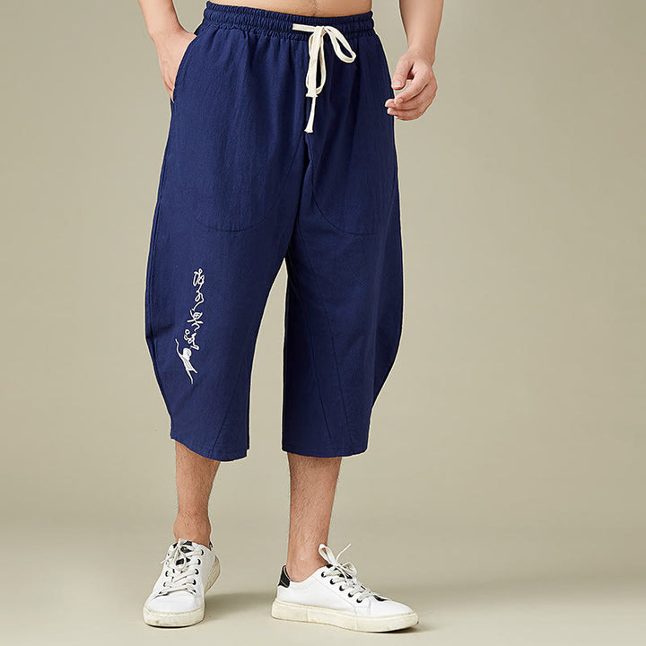 Buddha Stones Casual Solid Color Men's Straight Leg Shorts With Pockets Leisure Cotton Men's Pants