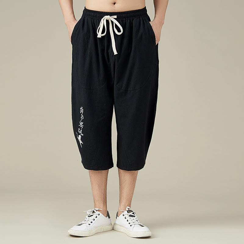 Buddha Stones Casual Solid Color Men's Straight Leg Shorts With Pockets Leisure Cotton Men's Pants