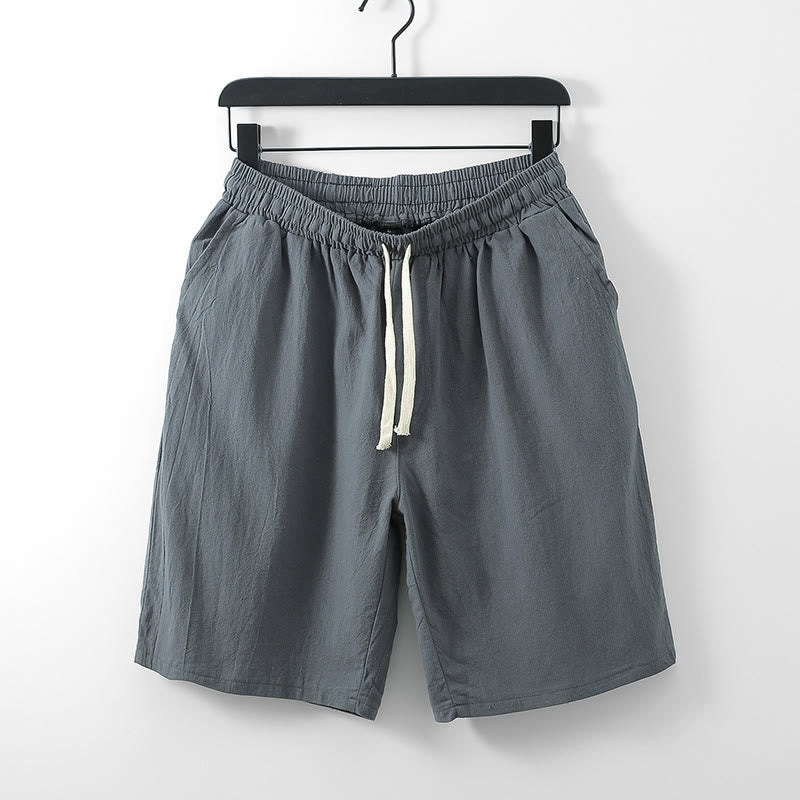Buddha Stones Casual Solid Color Men's Straight Shorts With Pockets Cotton Shorts Men's Pants - Gray - US/UK/AU54，EU64 (9XL) - image 0