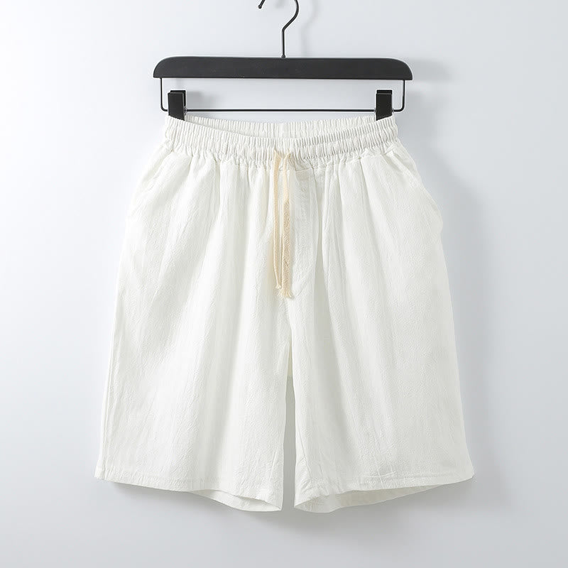 Buddha Stones Casual Solid Color Men's Straight Shorts With Pockets Cotton Shorts Men's Pants - White - US/UK/AU54，EU64 (9XL) - image 4