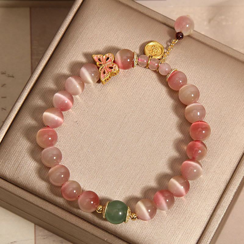 Buddha Stones Gradient Pink Cat's Eye Butterfly Peace Bracelet