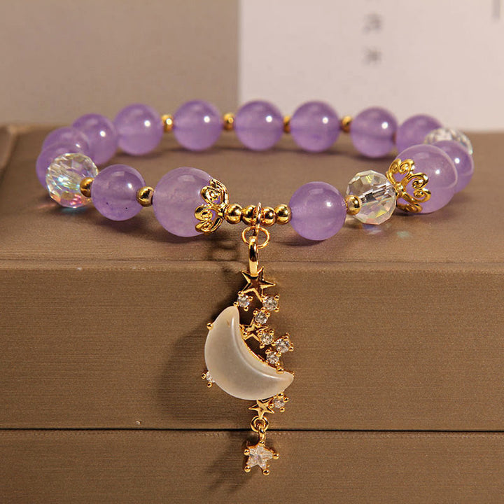 Buddha Stones Amethyst Moon Star Chalcedony Spiritual Healing Bracelet