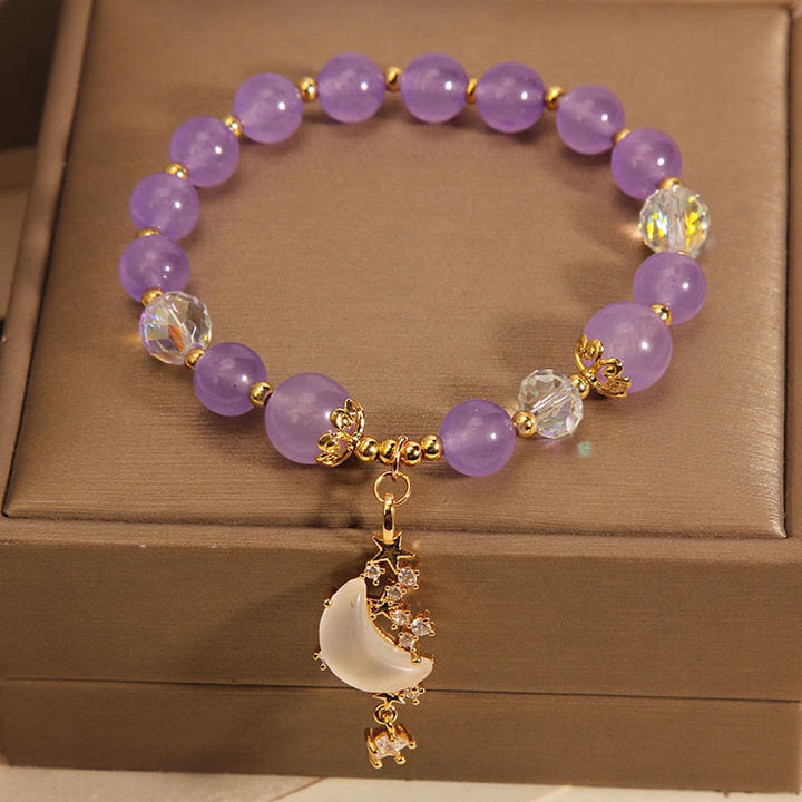 Buddha Stones Amethyst Moon Star Chalcedony Spiritual Healing Bracelet