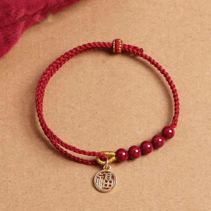 Buddha Stones Cinnabar Fu Character Beads Blessing Red String Handmade Braided Bracelet - image 2