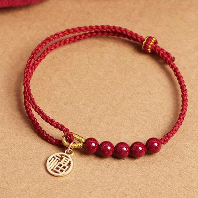 Buddha Stones Cinnabar Fu Character Beads Blessing Red String Handmade Braided Bracelet - image 1