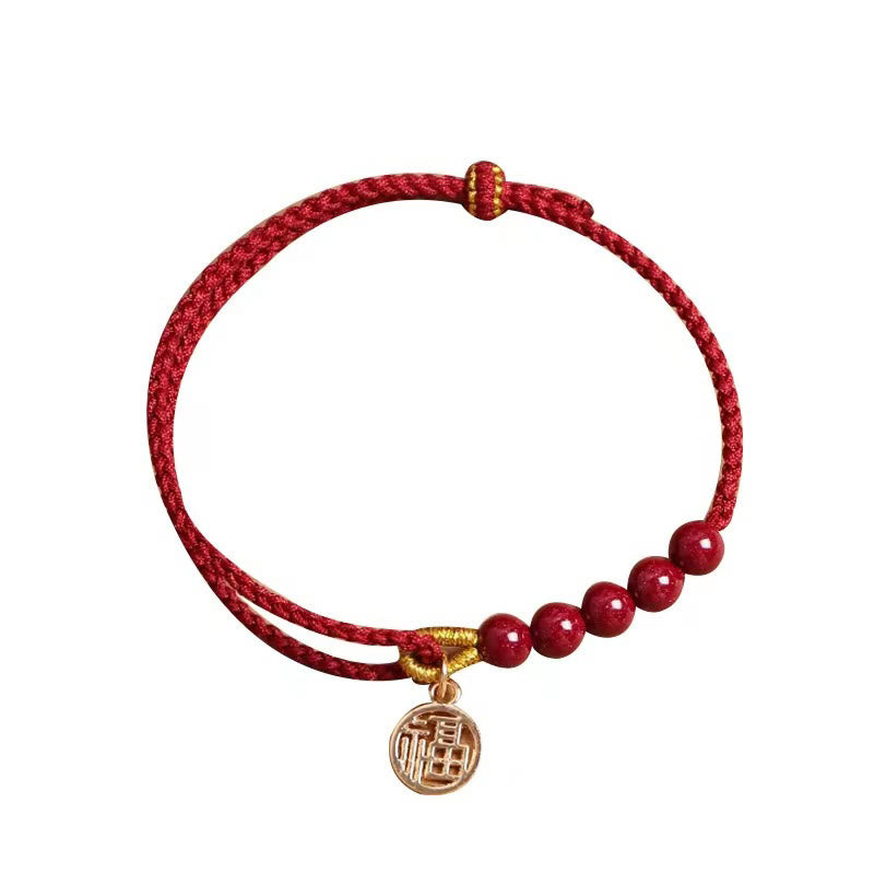 Buddha Stones Cinnabar Fu Character Beads Blessing Red String Handmade Braided Bracelet