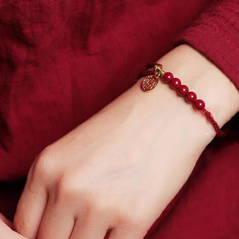 Buddha Stones Cinnabar Fu Character Beads Blessing Red String Handmade Braided Bracelet - image 9