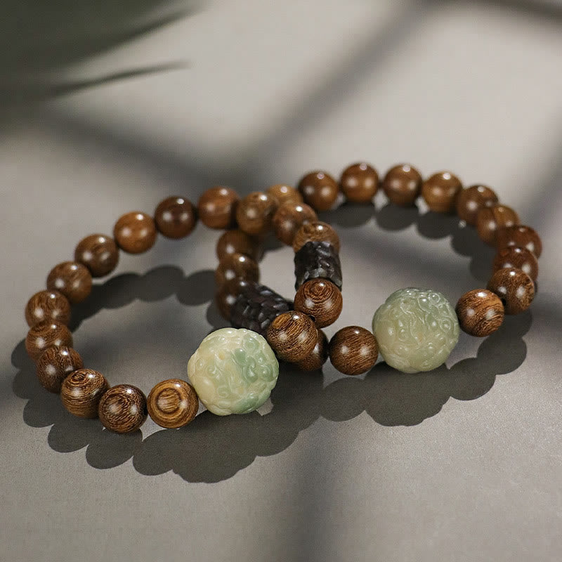 Buddha Stones Sandalwood Bodhi Seed PiXiu Ebony Wood Bead Healing Bracelet