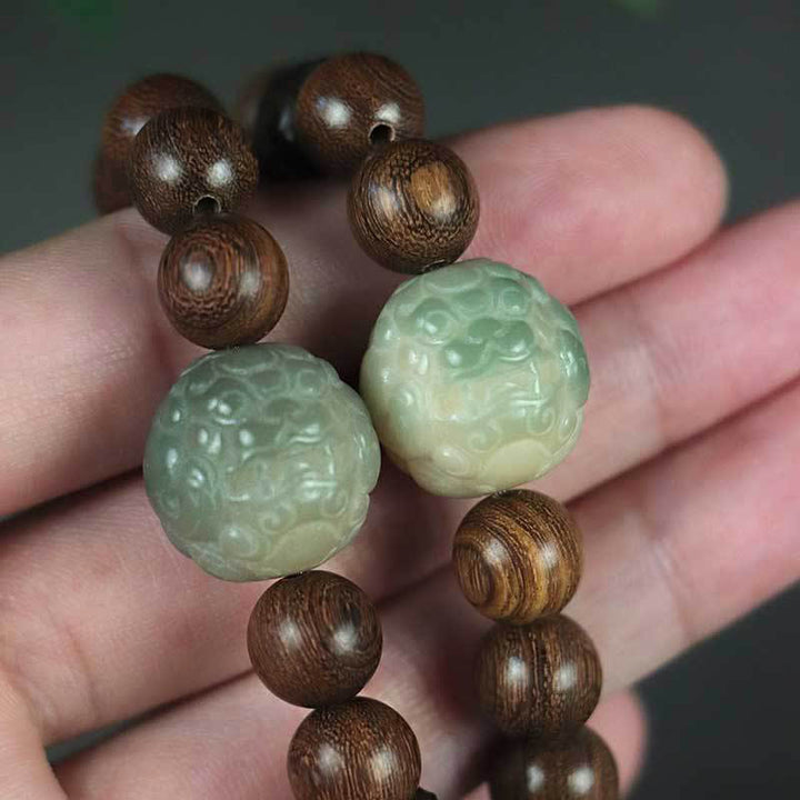 Buddha Stones Sandalwood Bodhi Seed PiXiu Ebony Wood Bead Healing Bracelet