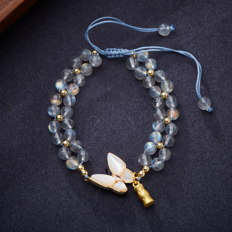Buddha Stones Natural Moonstone Butterfly Bamboo Healing String Bracelet - Moonstone(Wrist Circumference: 14-21cm) - image 0