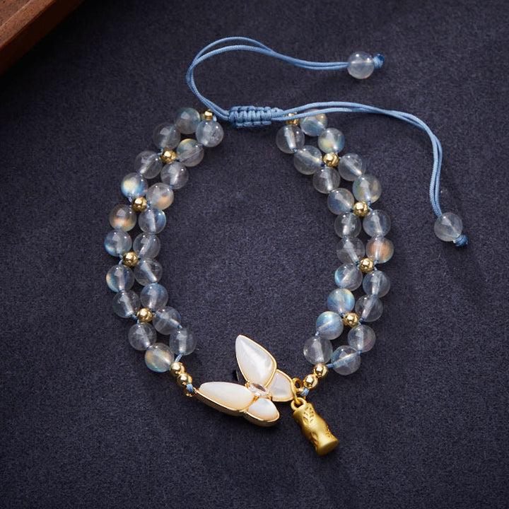 Buddha Stones Natural Moonstone Butterfly Bamboo Healing String Bracelet - Moonstone(Wrist Circumference: 14-21cm) - image 0