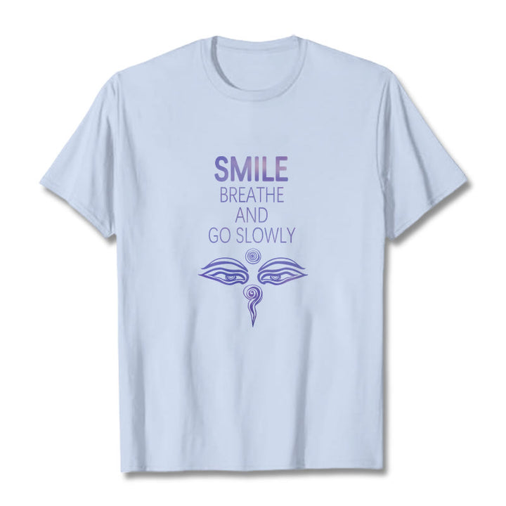 Buddha Stones SMILE BREATHE AND GO SLOWLY Eye Tee T-shirt - Light Cyan - 2XL - image 4