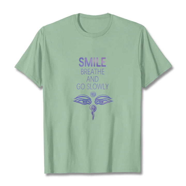 Buddha Stones SMILE BREATHE AND GO SLOWLY Eye Tee T-shirt - Pale Green - 2XL - image 13