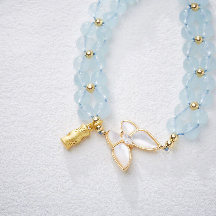 Buddha Stones Natural Aquamarine Amethyst Moonstone Butterfly Bamboo Healing Bracelet - image 6