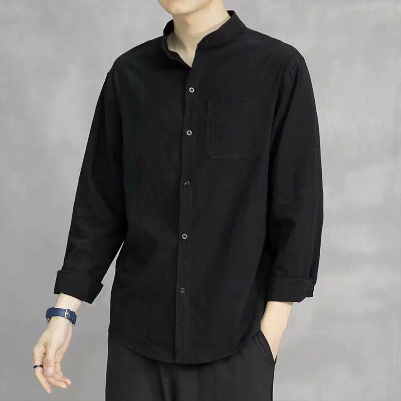 Buddha Stones Men's Long Sleeve Shirt With Pocket Stand Collar Comfort Shirt - Black - US/UK/AU46，EU56 (5XL) - image 15