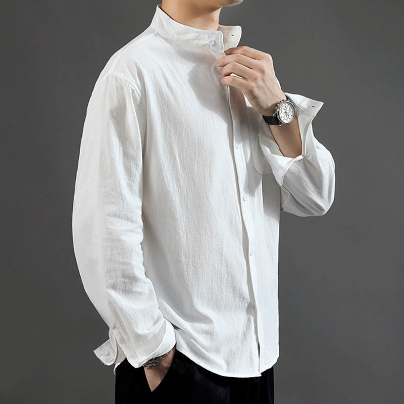 Buddha Stones Men's Long Sleeve Shirt With Pocket Stand Collar Comfort Shirt - image 14