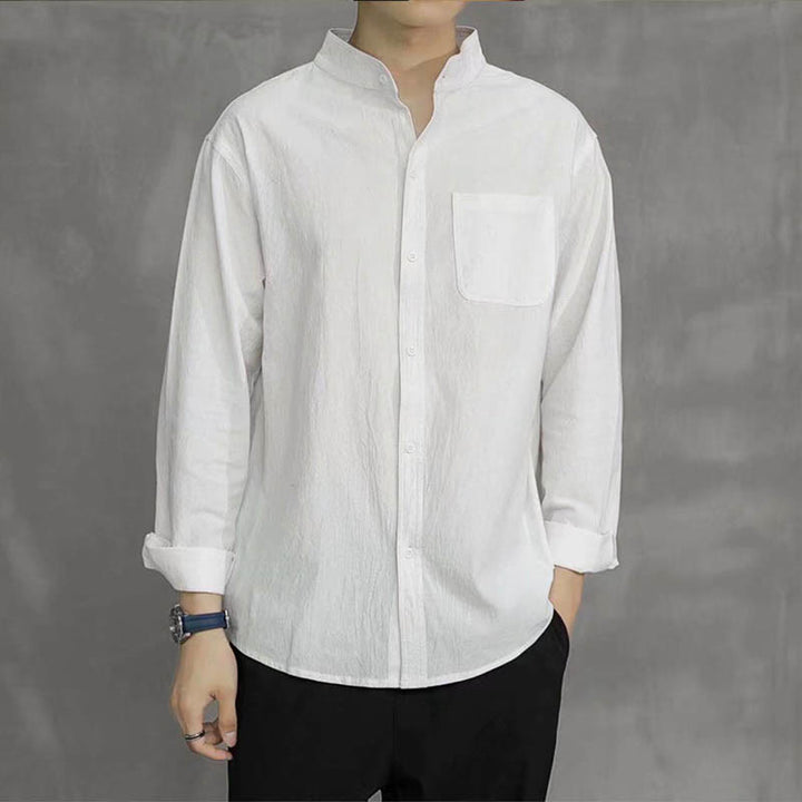 Buddha Stones Men's Long Sleeve Shirt With Pocket Stand Collar Comfort Shirt - image 13