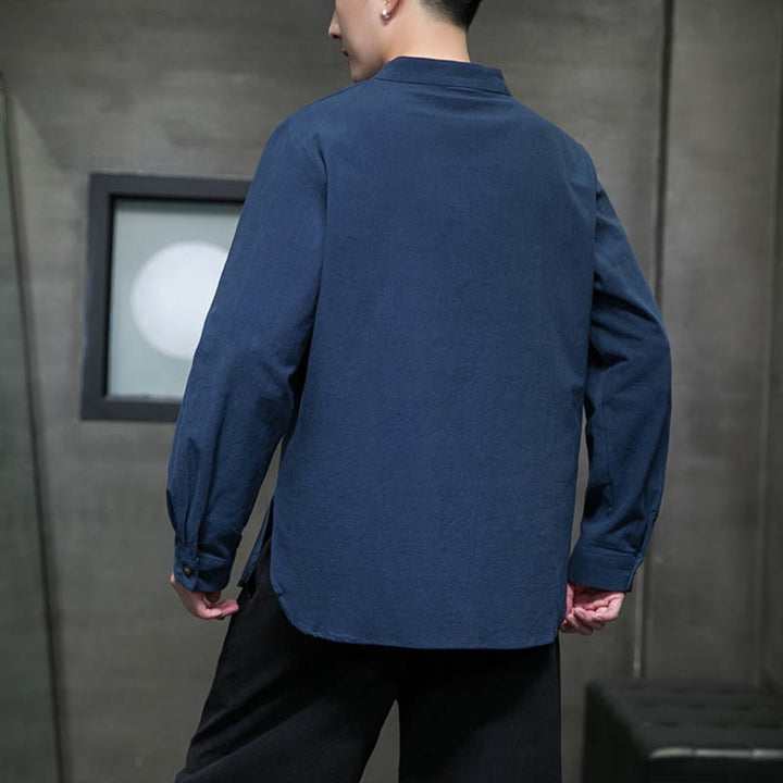 Buddha Stones Men's Long Sleeve Shirt Stand Collar Comfort Cotton Linen Shirt - image 7