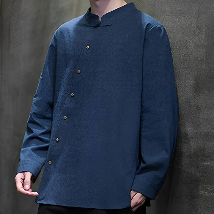 Buddha Stones Men's Long Sleeve Shirt Stand Collar Comfort Cotton Linen Shirt - image 9