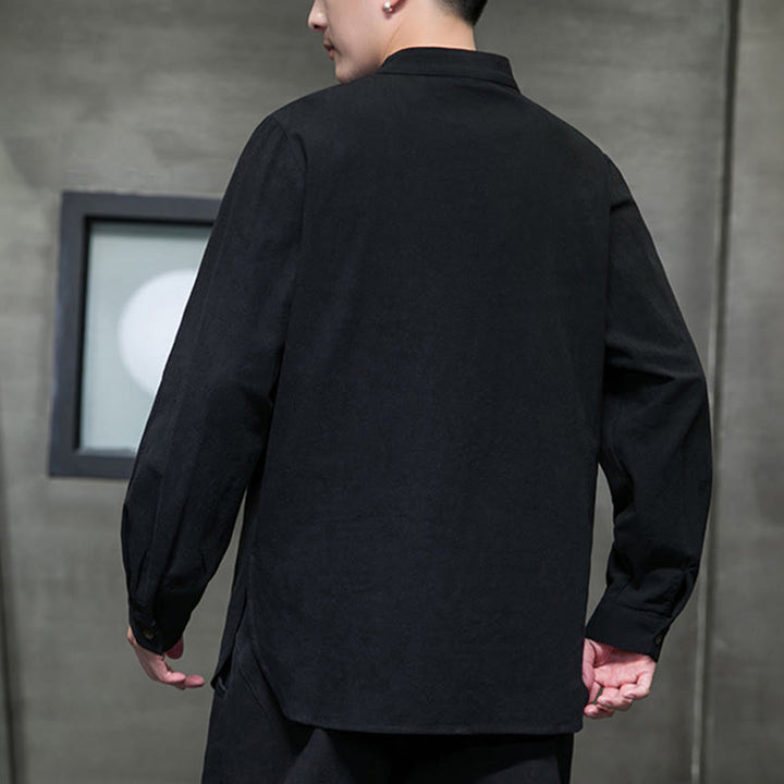 Buddha Stones Men's Long Sleeve Shirt Stand Collar Comfort Cotton Linen Shirt - image 15