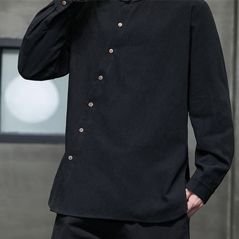 Buddha Stones Men's Long Sleeve Shirt Stand Collar Comfort Cotton Linen Shirt - image 19