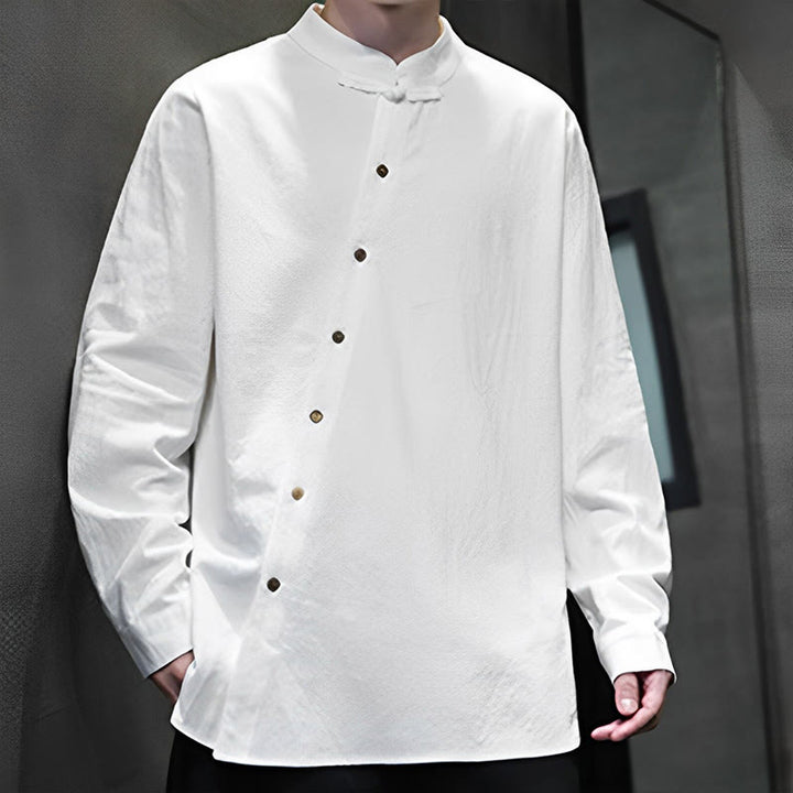 Buddha Stones Men's Long Sleeve Shirt Stand Collar Comfort Cotton Linen Shirt - image 4