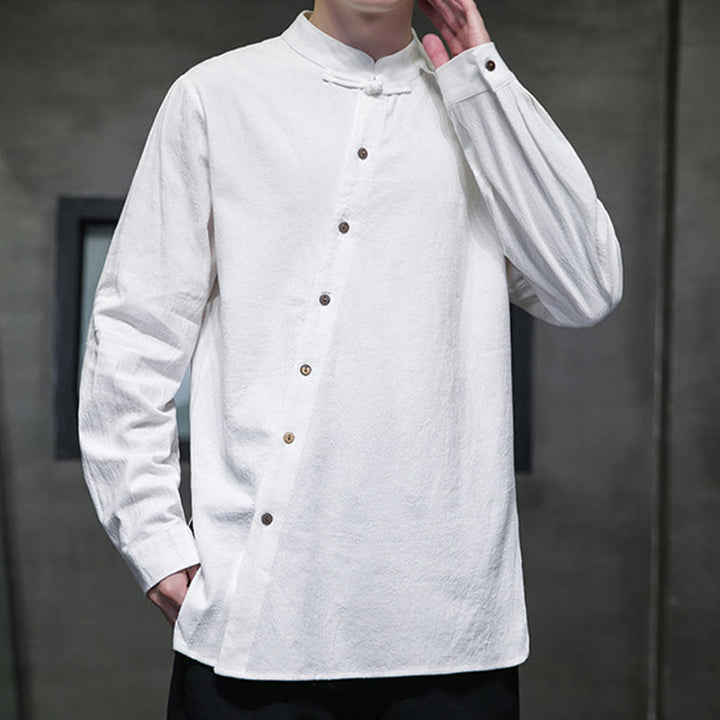 Buddha Stones Men's Long Sleeve Shirt Stand Collar Comfort Cotton Linen Shirt - image 5